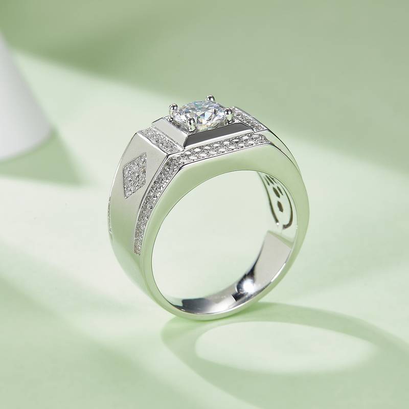 秋生款S925银镀白金MoissaniteMen's Ring1ctD级